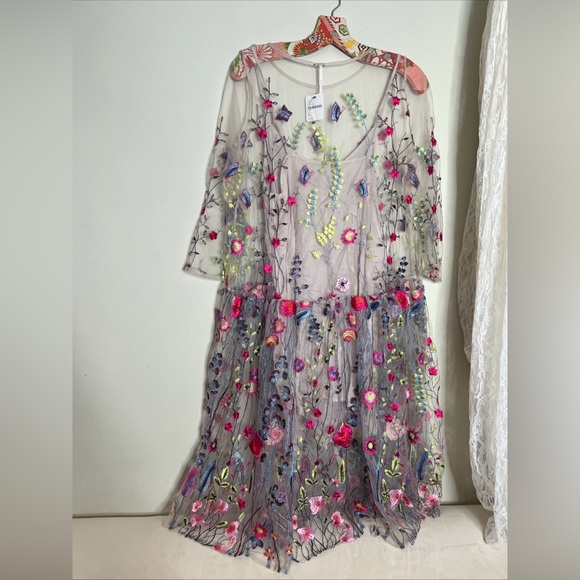 Free People Sheer Garden Colorful Tea Party Embroidered Mini Dress - Picture 6 of 6